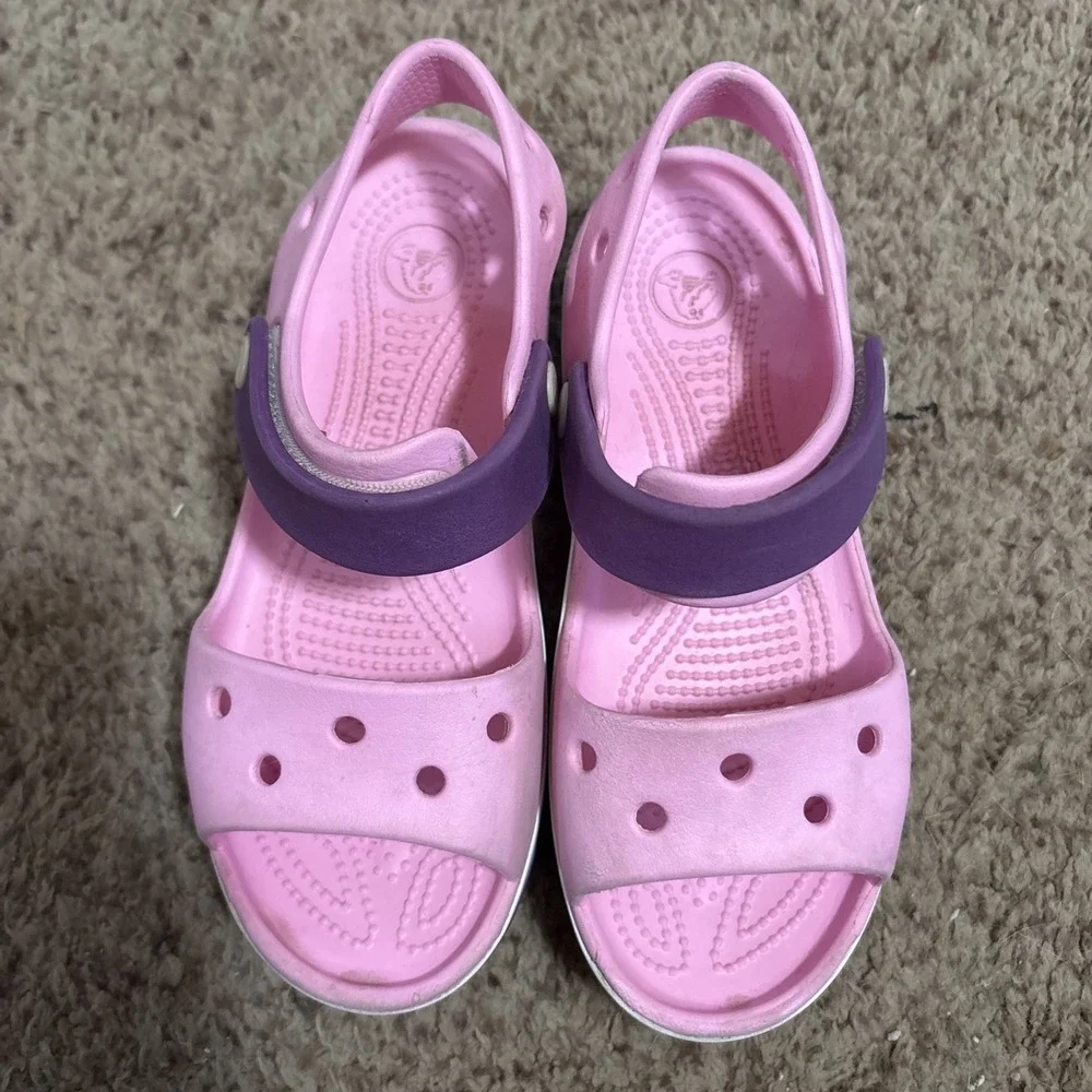 Crocs Crocband  Sandals Junior 1 Pink Purple Open Toe Adjustable Sandals Beach